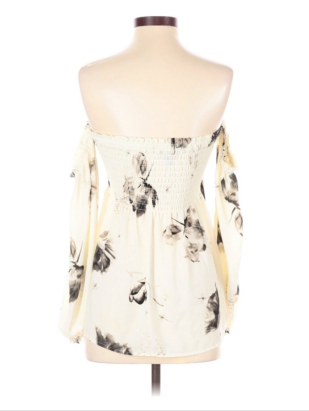 Express Cream Off-Shoulder Floral Smocked Blouse